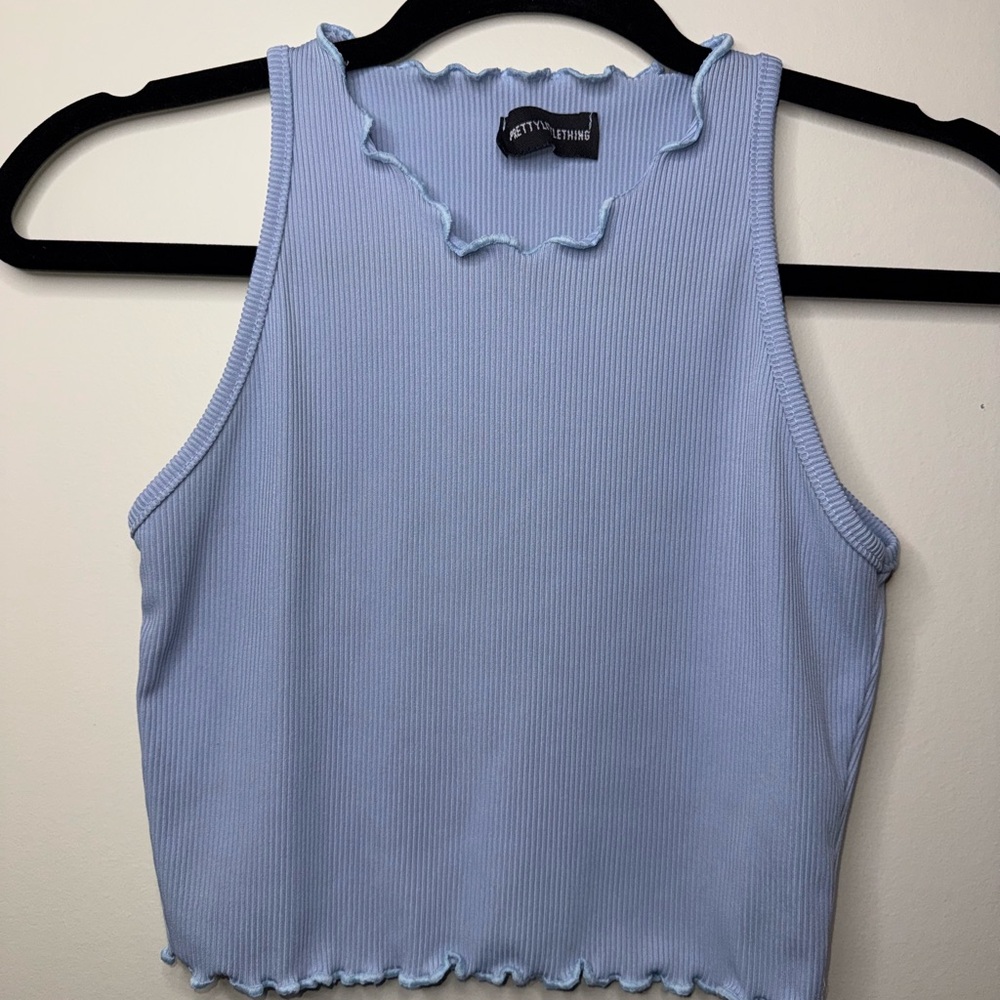 🖤PrettyLittleThing Sky Blue Ribbed Tank Top - Picture 2 of 6